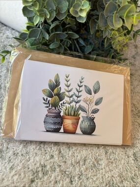 Botanical Tropical Potted Plants Note Cards Set of 6 Same Design NWT HC